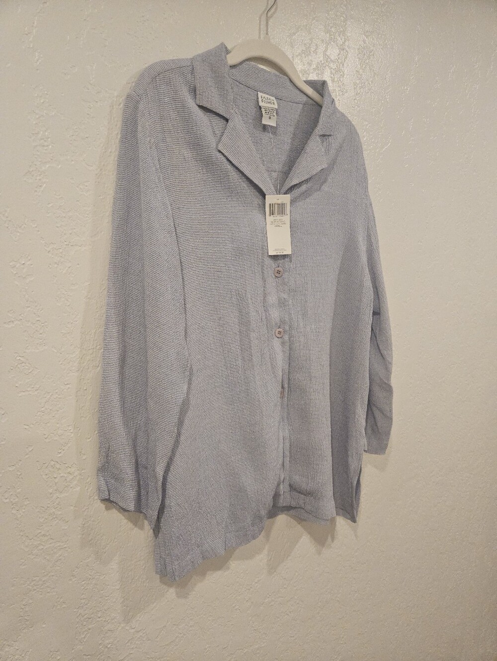 Brand New Eileen Fisher Button Down Shirt Blue Gauze Like Material Collar Small